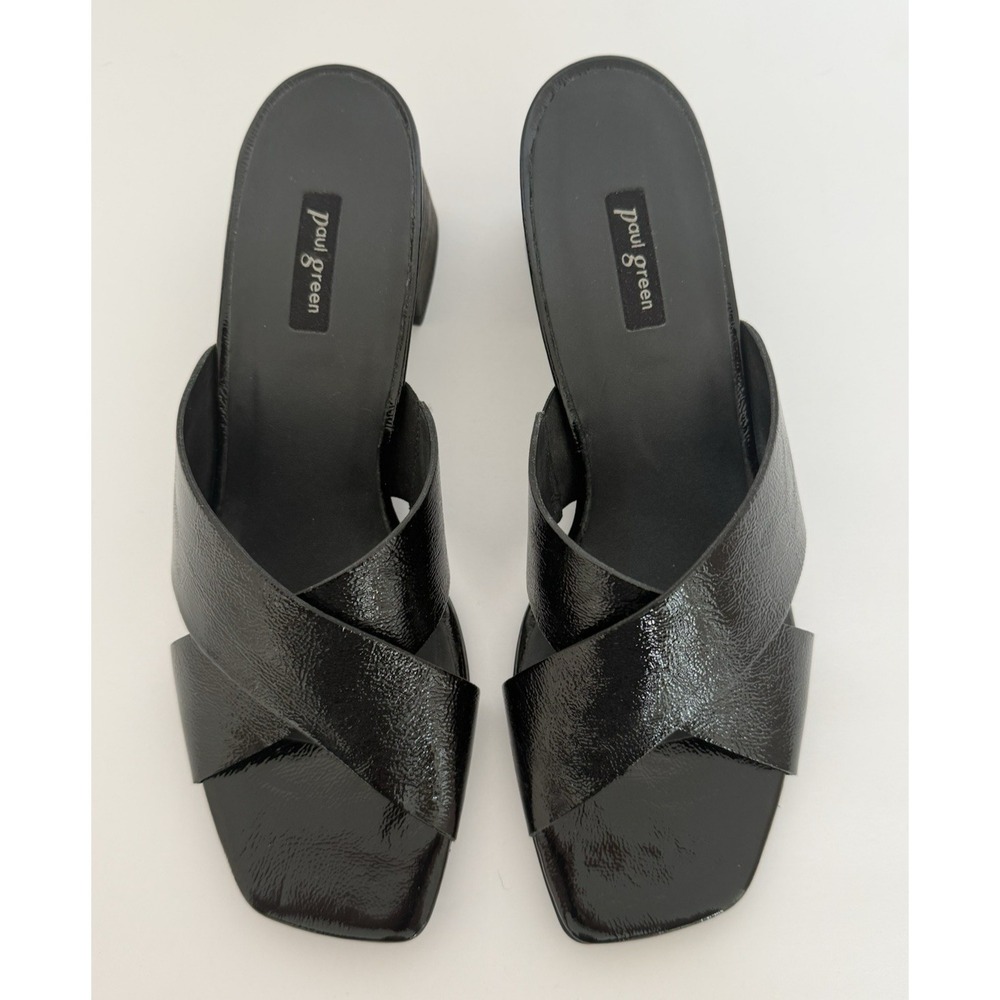 Paul Green CICI Sandal Black Patent Leather Cross Band Block Heel US 6.5 Austria